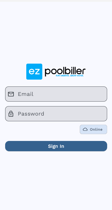 EZ Pool Biller mobile app login screen