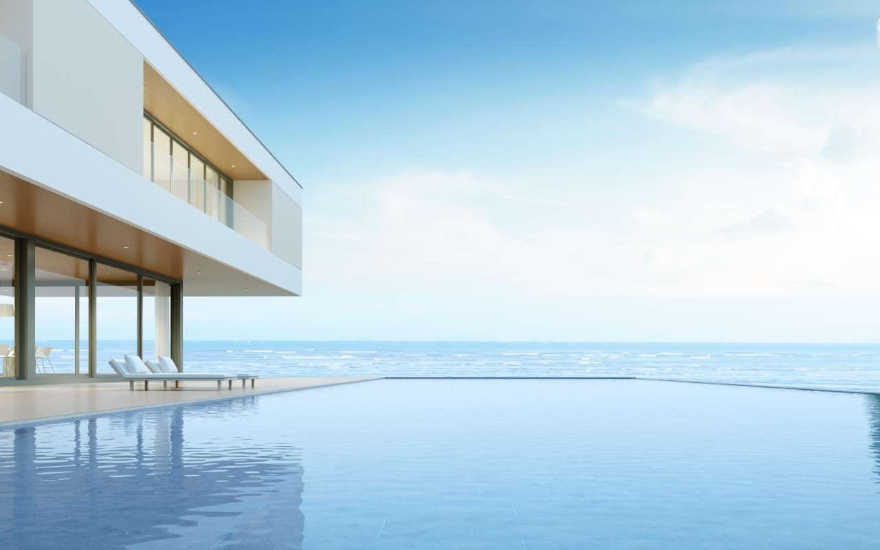 3D render of a modern house with a swimming pool