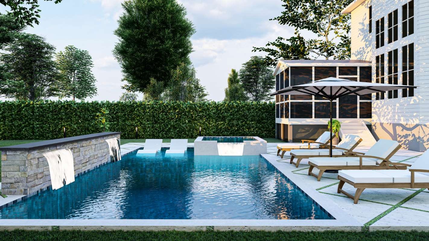 3D rendering of a luxury swimming pool