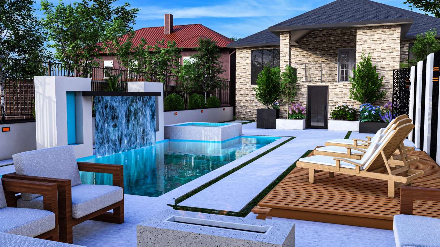 House with pool and poolside background for seasonal revenue forecasting