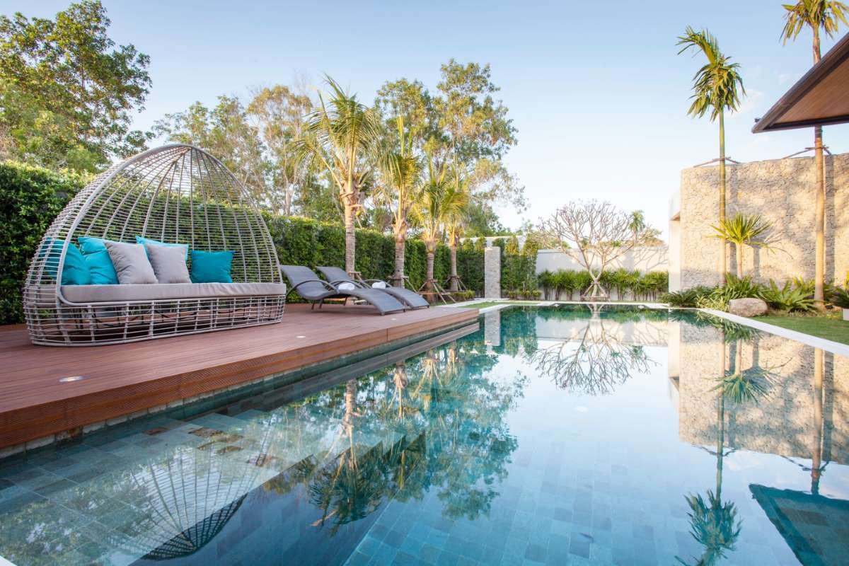 Luxury villa interior with a swimming pool, reflecting a streamlined billing system concept