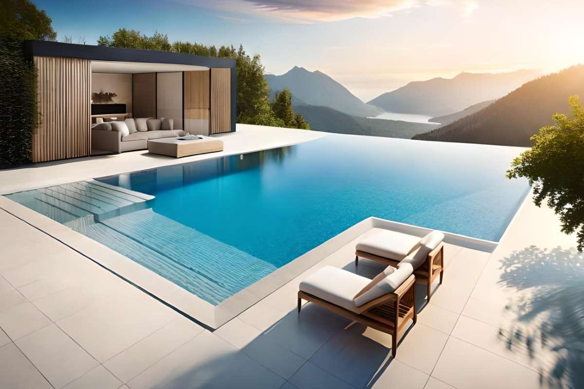 Pool with mountain view in the background