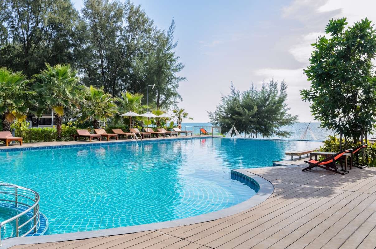 Sea view swimming pool with sunbed